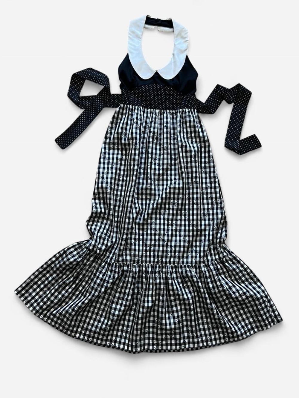 True Vintage 50s 60s Backless Halter Maxi Dress Retro Gingham Rockabilly Small - Picture 3 of 8